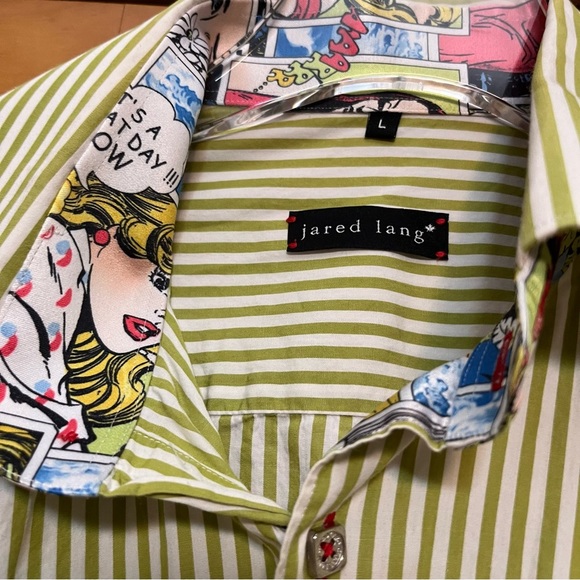 Jared Lang Green Striped Blouse Size Large - Picture 3 of 11